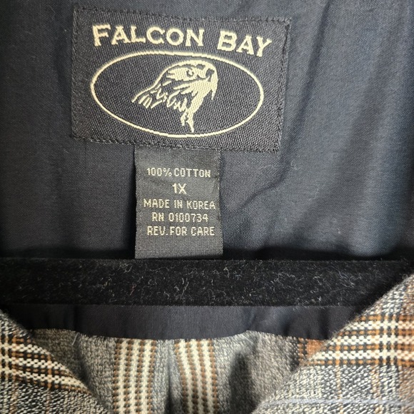 Falcon Bay Striped Button Up Shirt Flannel Men's 1XL 100% Cotton Gray - Picture 3 of 3